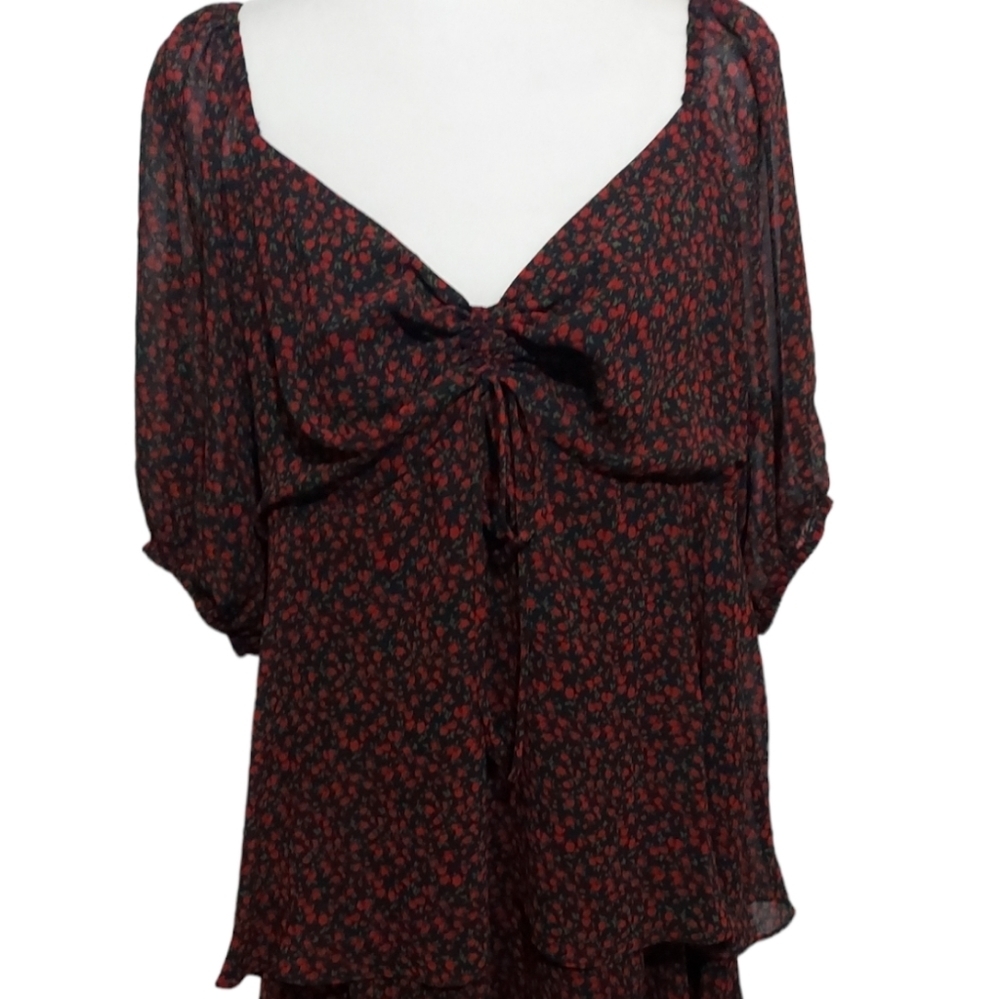 🌴FINAL SALE Sugar Lips 💋 Red Rose Tunic Blouse 1X - Picture 3 of 11